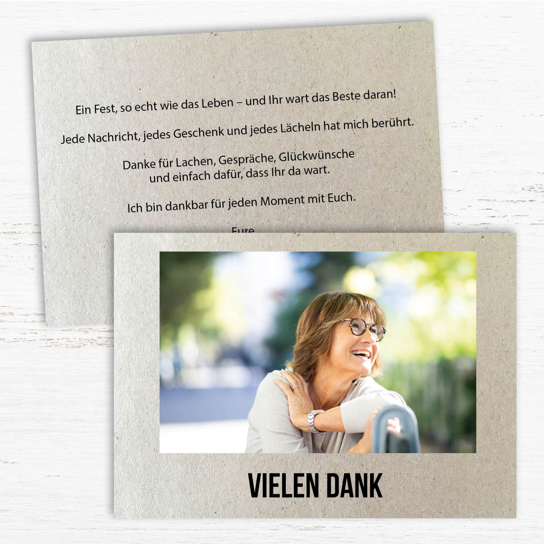 Danksagung Geburtstag: Naturpapier mit Foto